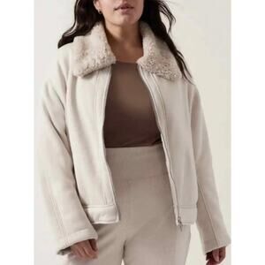 Athleta Westbound Full Zip Sherpa Ivory Bomber Jacket Cropped Collar size small